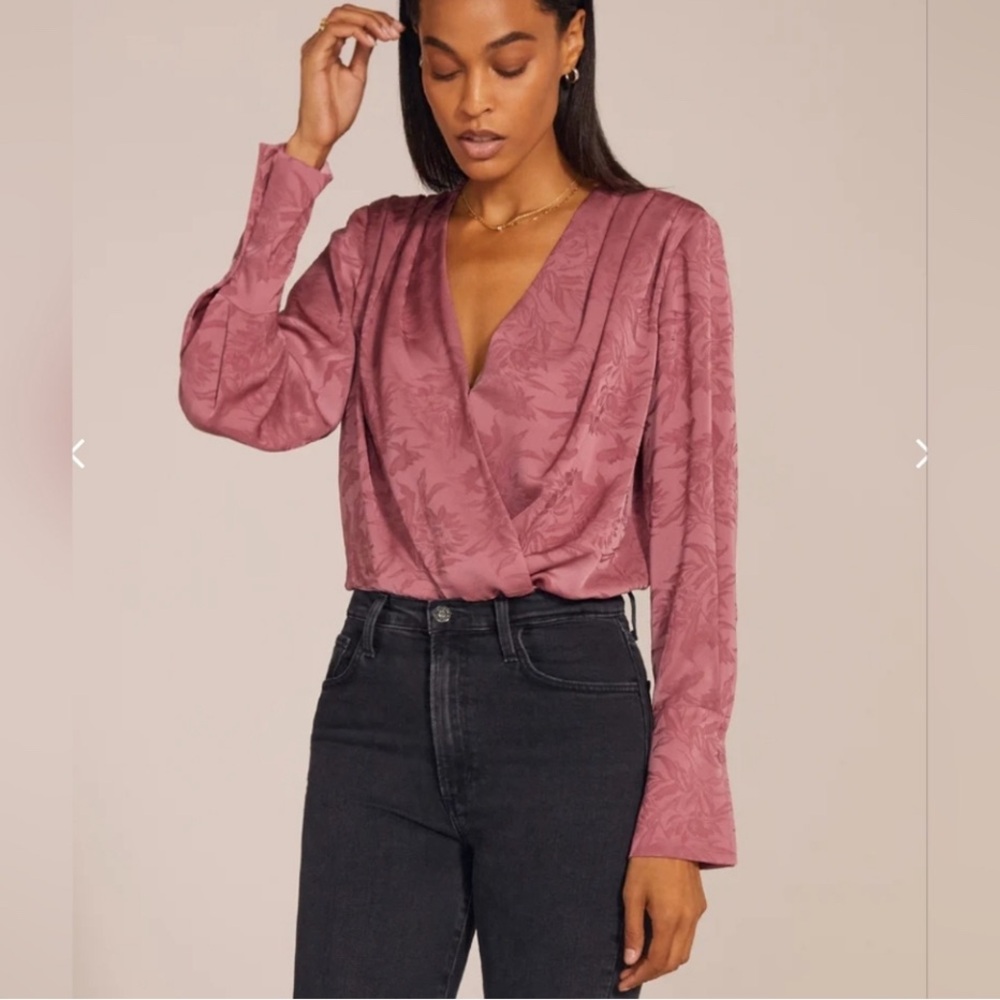 Favorite Daughter Satin Floral Jacquard Pink Bodysuit Top